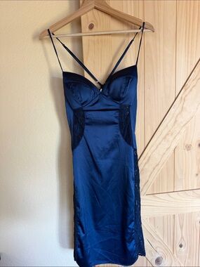 Rubber Ducky Productions, Inc. Navy Satin & Lace Chemise Slip